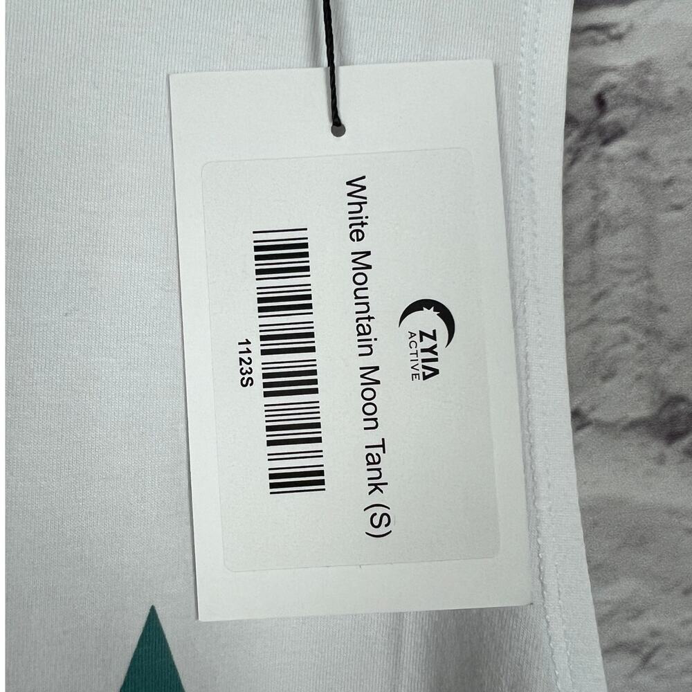 NWT ZYIA ACTIVE Women's S White Green Mountain Moon‎ Performance Gym Tank Top - Picture 4 of 8